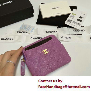 Chanel Grained Calfskin  &  Gold-Tone Metal Zip Coin Purse AP2061 Purple 2025